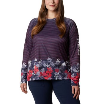 Columbia Sweater Dames, PFG Super Tidal II Long Sleeve Plus Size Donkerblauw Strepen, 94MSUZBQX